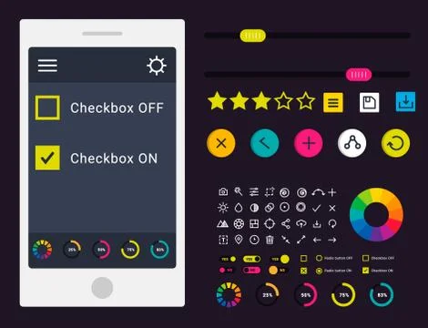 User interface vector phone laptop tab device mobile app indicators download Stock Illustration