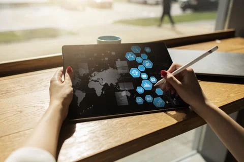 User interface on virtual screen. Business and internet technology. 스톡 사진