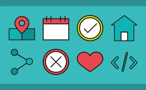 User interface web design and development collection items linear and fill style Stock Illustration