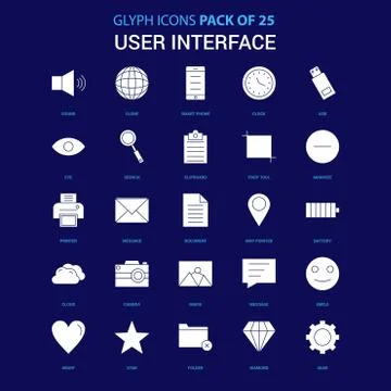 User Interface  White icon over Blue background. 25 Icon Pack 库存插图