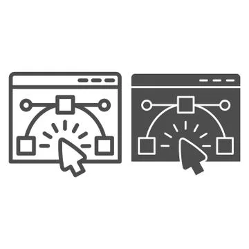 User interface window line and solid icon. Website wireframe constructor in Illustrazione stock