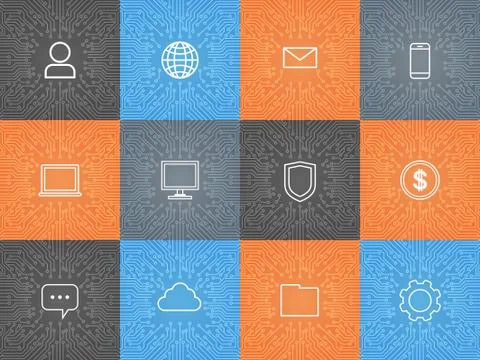 User Internet Icons Set Over Computer Chip Moterboard Background イラスト素材