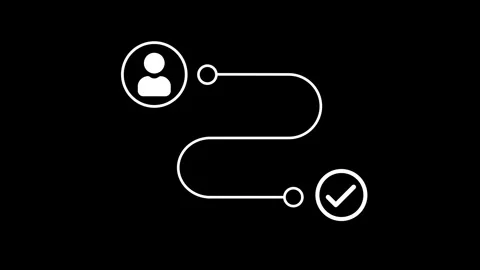 User journey flowchart with checkmark animation isolated on black background Stock-Footage 345631943