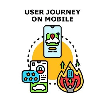 User journey on mobile app experience concept Stock Illustration