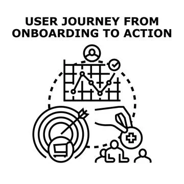 User journey from onboarding to action progress concept Stock Illustration