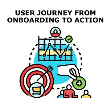 User journey from onboarding to action progress concept Stock Illustration