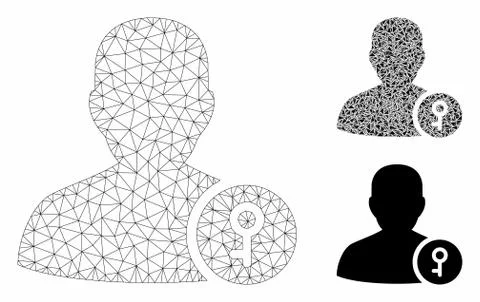 User Key Vector Mesh Network Model and Triangle Mosaic Icon 스톡 일러스트