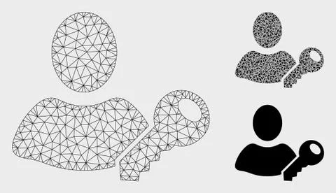User Key Vector Mesh Wire Frame Model and Triangle Mosaic Icon イラスト素材