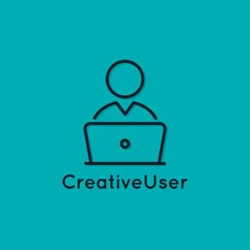 User with laptop icon. Pc user linear avatar Stock Illustration