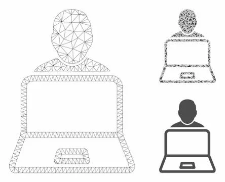 User Laptop Vector Mesh Network Model and Triangle Mosaic Icon Stock Illustration
