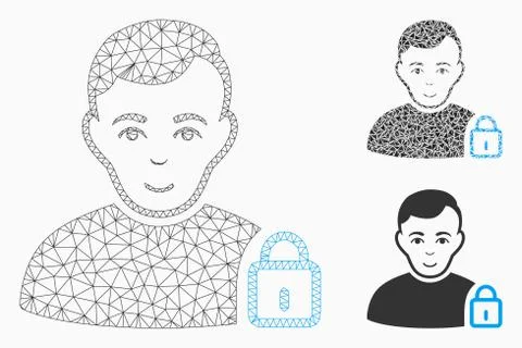 User Lock Vector Mesh Network Model and Triangle Mosaic Icon イラスト素材