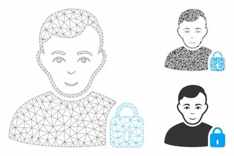 User Locked Vector Mesh Carcass Model and Triangle Mosaic Icon Stock Illustration