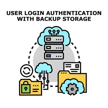 User login authentication and data backup storage concept Stock Illustration