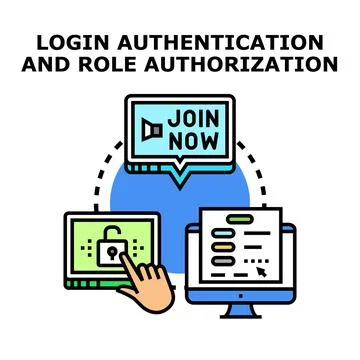 User login authentication and role authorization concept Stock Illustration