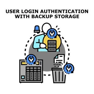 User login authentication processing secure backup storage Stock Illustration