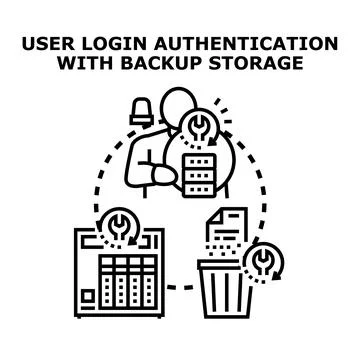 User login authentication processing secure backup storage Stock Illustration