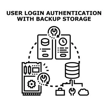 User login authentication security with backup storage 库存插图