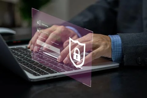 User login to computer by username and password, cyber security concept, Ha.. Foto stock