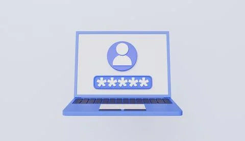 User login from laptop with password security, login user interface concept Illustrazione stock
