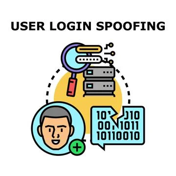 User login spoofing creating cybersecurity threat network system Ilustração Stock