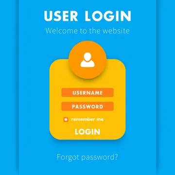 User Login window concept, login page for website in yellow and blue, vector  Stock Illustration