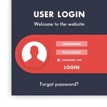 User Login window, page template for website in red dark blue, vector illustr Stock Illustration