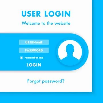 User login window template, login web page for website in blue and white Illustrazione stock