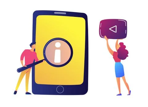 User with magnifier looking at user guide on tablet and video vector 库存插图