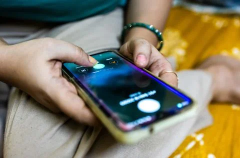 User making phone call using modern smartphone Stock Photos