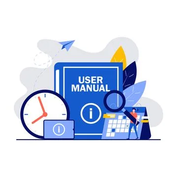 User manual concept with characters. Requirements specifications document. .. Stock Illustration