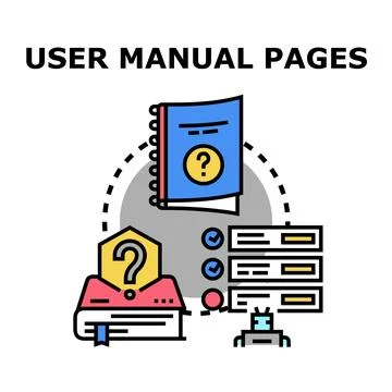 User manual pages providing information assistance support Stock Illustration
