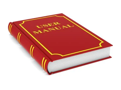 User manual. Red book on white background. Isolated 3d illustration Illustrazione stock