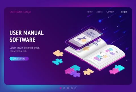 User manual software isometric landing, web banner Stock Illustration