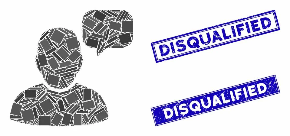 User Message Cloud Mosaic and Scratched Rectangle Disqualified Stamp Seals Stock Illustration