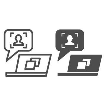 User message on laptop line and glyph icon. Feedback customer vector Illustrazione stock