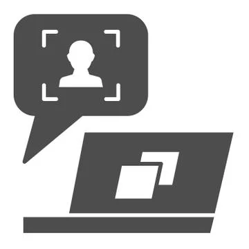 User message on laptop solid icon. Feedback customer vector illustration Stock Illustration