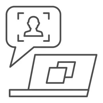 User message on laptop thin line icon. Feedback customer vector illustration Stock Illustration
