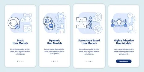 User modeling light blue onboarding mobile app screen Stock Illustration