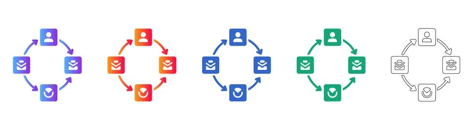 User Network Connection Cycle Icon Set Illustrazione stock