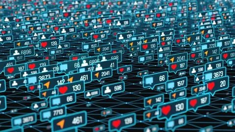 User network with online activities, post, likes, emails, social media followers Video stock 322521164