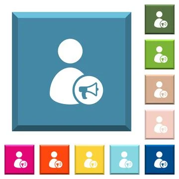 User notification white icons on edged square buttons Stock Illustration