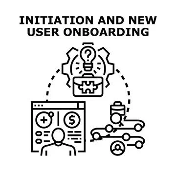 User onboarding initiation process and new member guidance concept Illustrazione stock