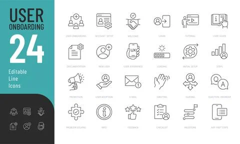 User Onboarding Line Editable Icons set. Stock Illustration