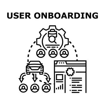 User onboarding process concept with digital interface Illustrazione stock