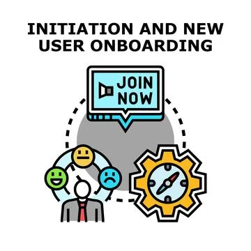 User onboarding process concept with joining and feedback Stock Illustration