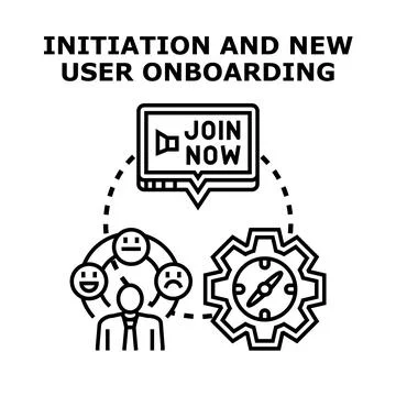 User onboarding process concept with joining and feedback Stock Illustration