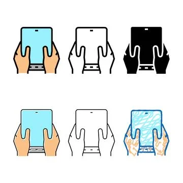 User pack playing on flexible smartphone screen color icon vector 库存插图