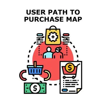User path to purchase map journey process Stock Illustration