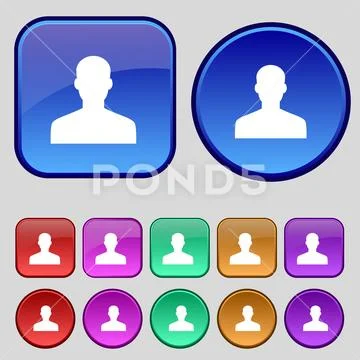 User, Person, Log in icon sign. A set of twelve vintage buttons for your design. Stock Illustration