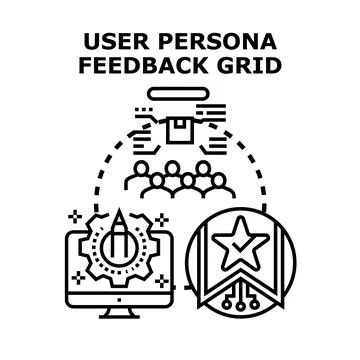 User persona feedback grid generating concept development Illustrazione stock